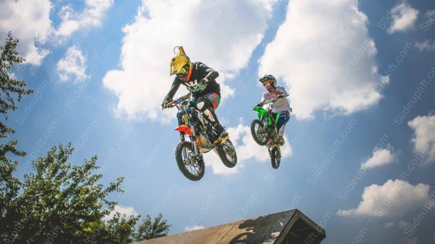 Blue White Sky Motocross Bikes Jump background image
