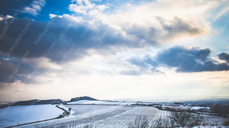 Blue White Sky Snowy Landscape background image & Google Slides Theme
