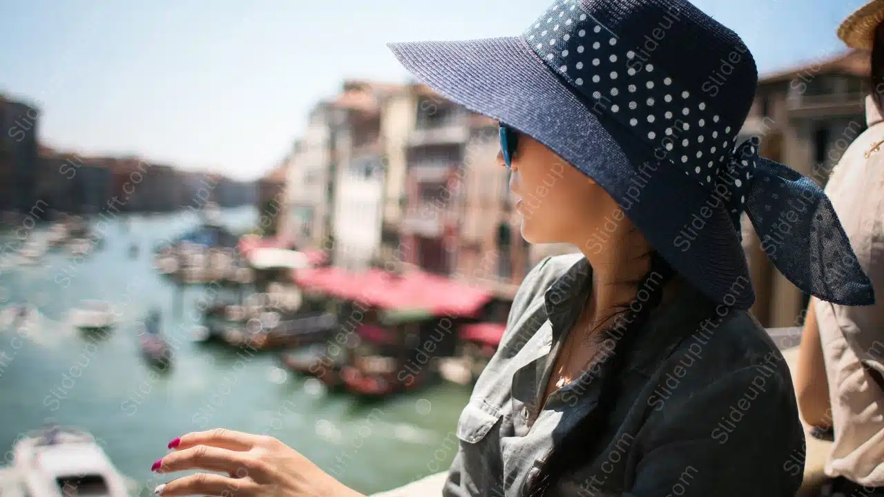 Blue hat and sunglasses river canal background image & Google Slides Theme