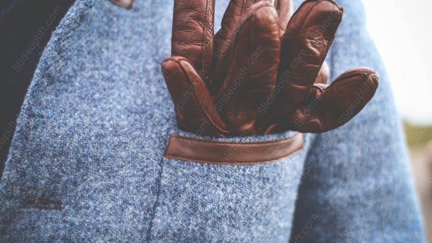 Brown Gloves Blue Coat background image