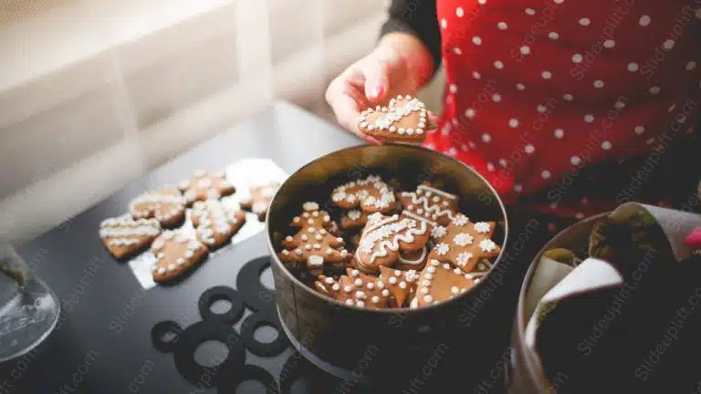 Brown Red Gingerbread Cookies Tin background image & Google Slides Theme