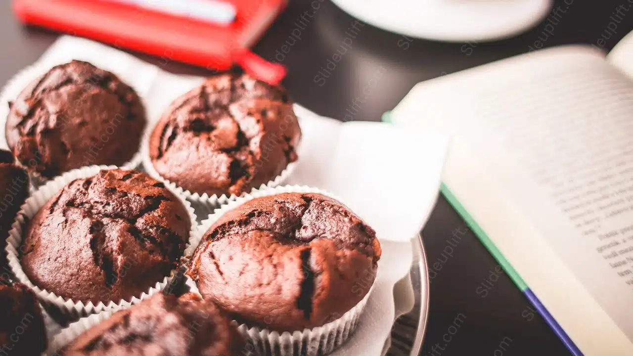 Chocolate brown muffins plate and book background image & Google Slides Theme