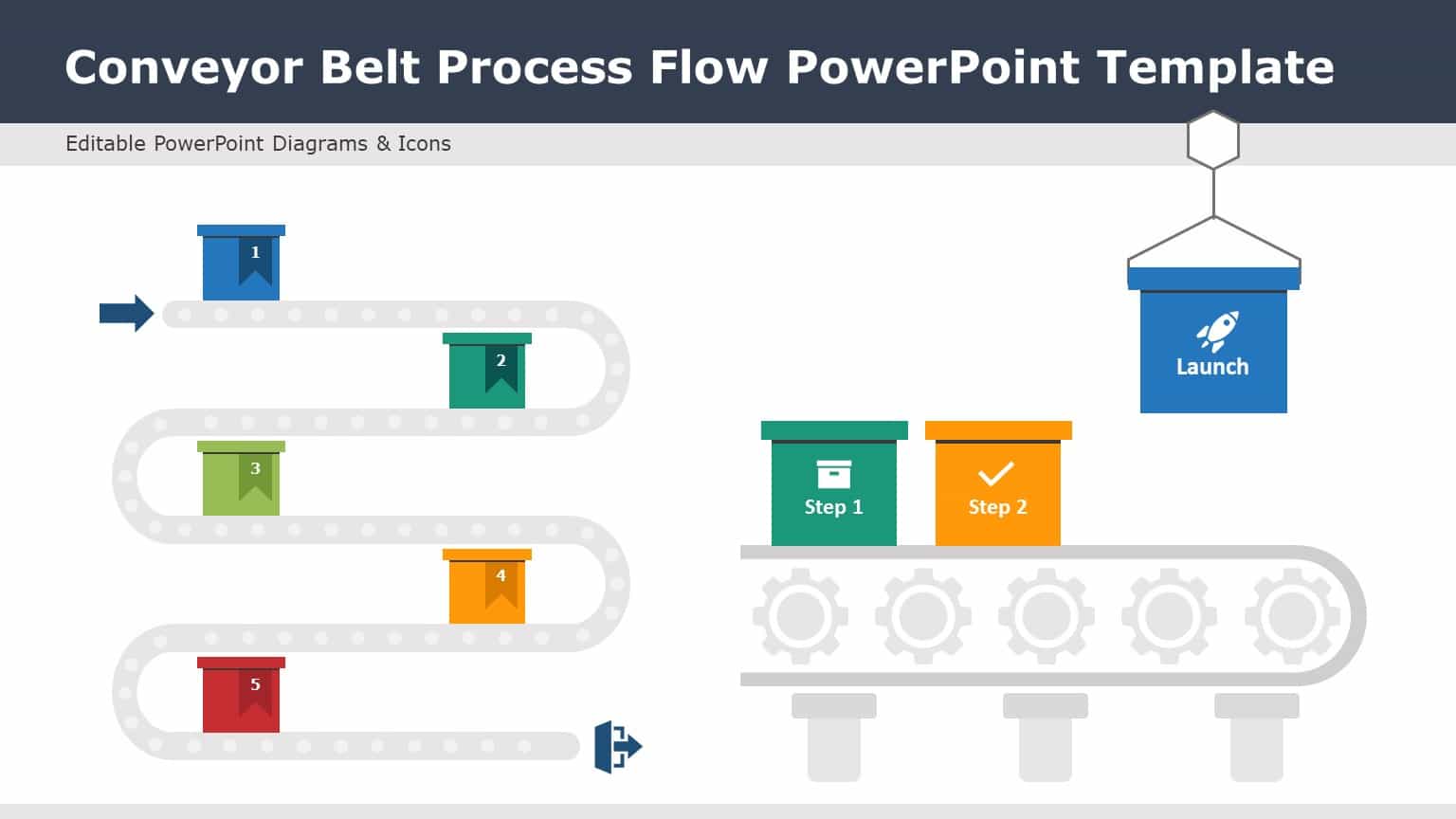 Conveyor Belt Process Flow PowerPoint Template & Google Slides Theme