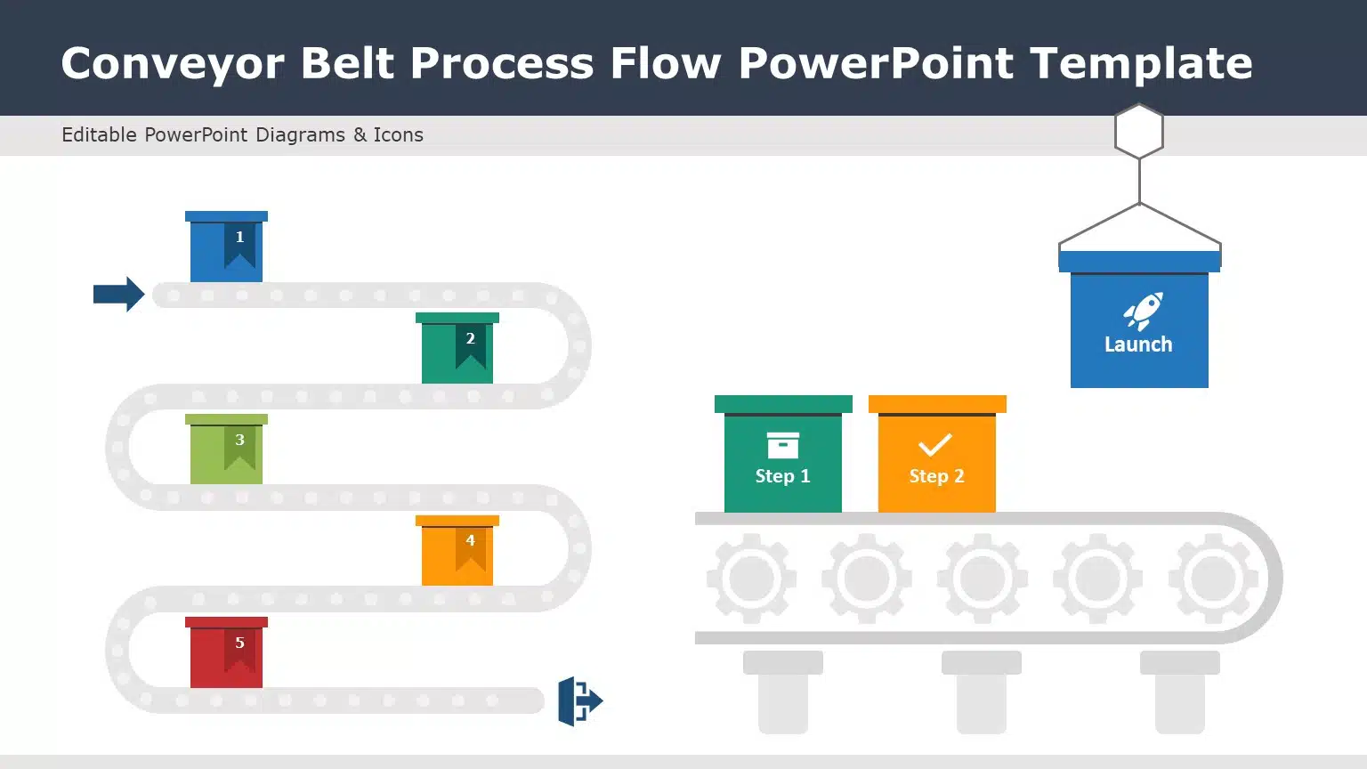 Conveyor Belt Process Flow PowerPoint Template & Google Slides Theme