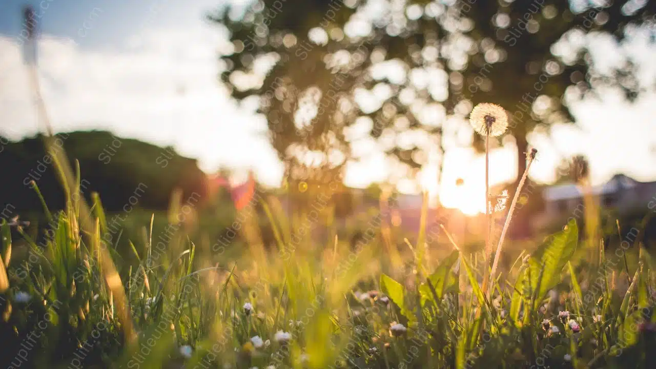 Golden dandelion green grass background image & Google Slides Theme