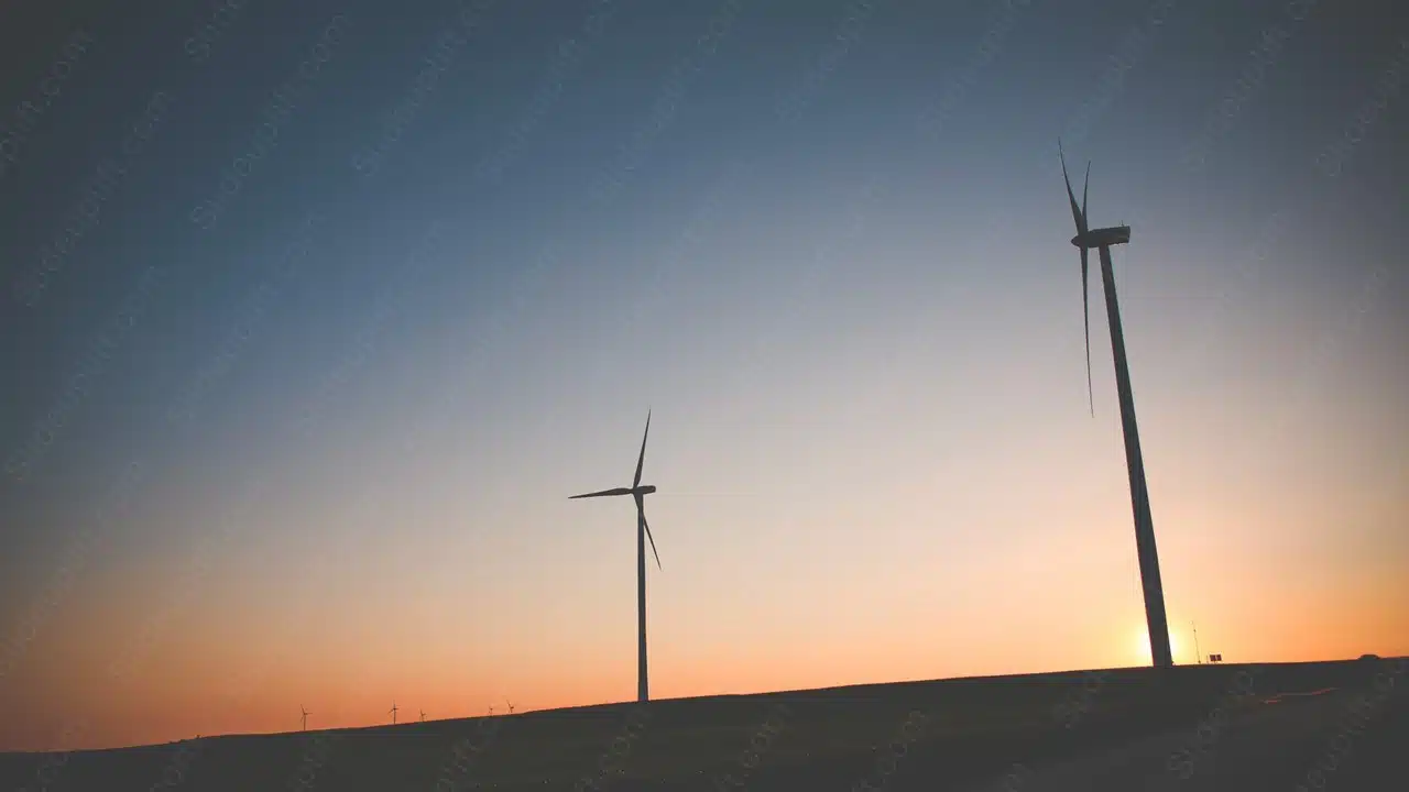 Gradient sunset wind turbines background image & Google Slides Theme