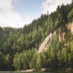 Green Forest Blue Lake Beige Cliff background image & Google Slides Theme