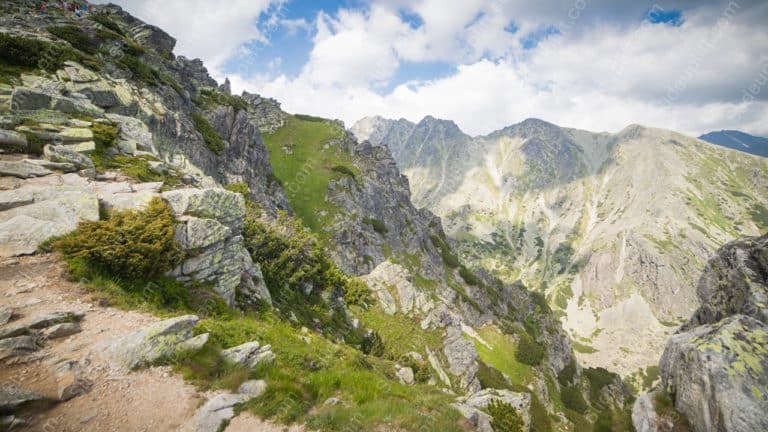 Green Mountain Rocky Path background image & Google Slides Theme