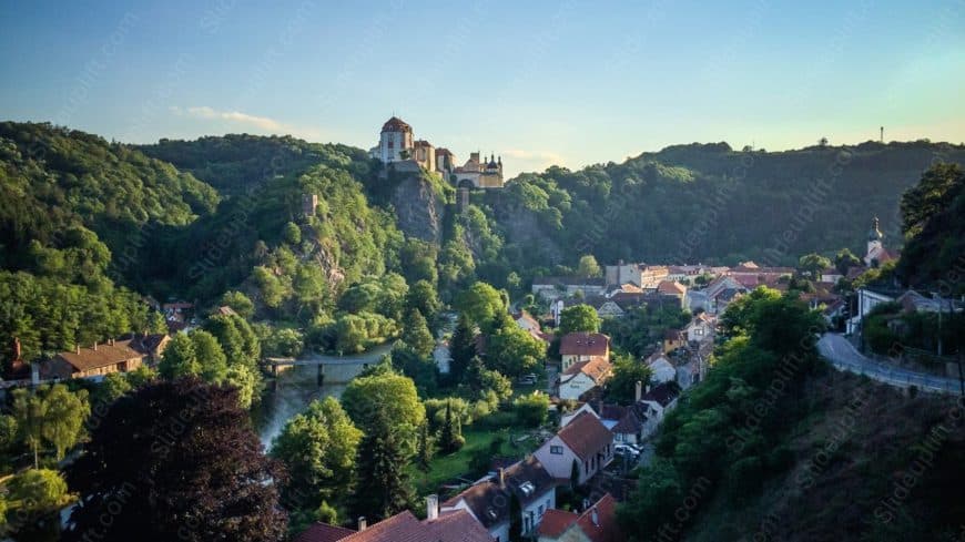 Green Terracotta Castle Roofed Town background image