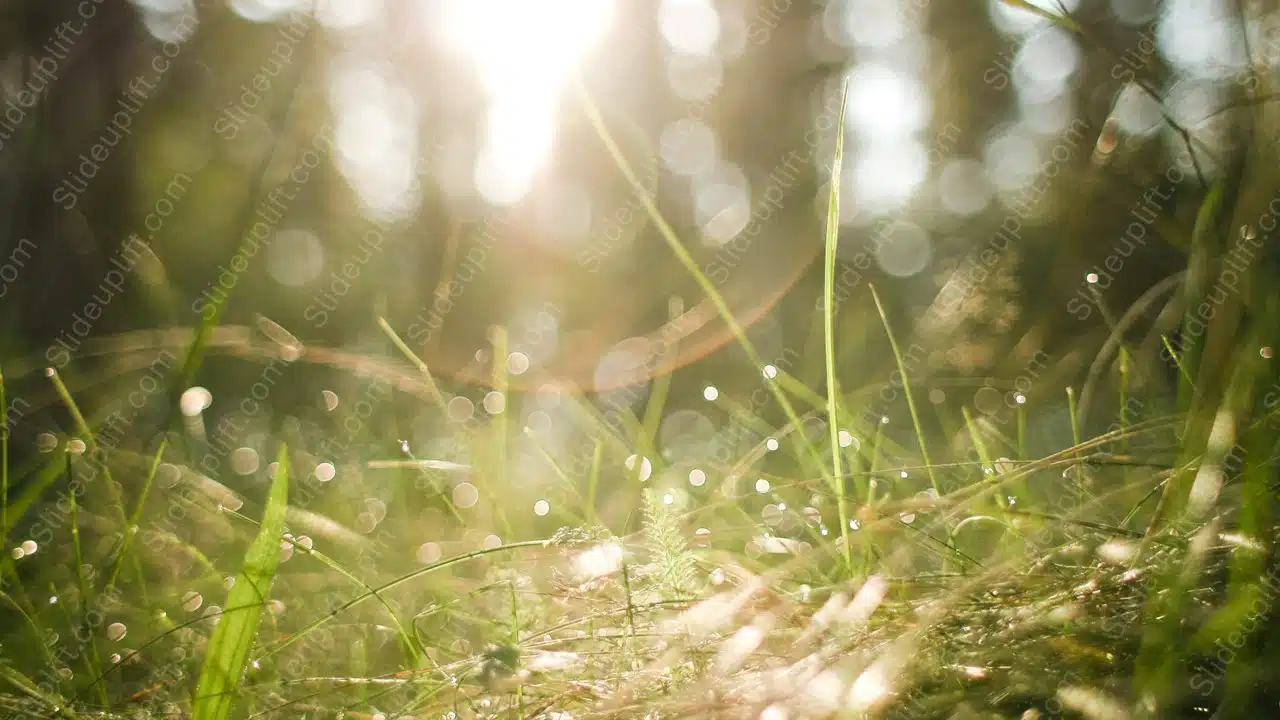 Green grass dewdrops sunlight background image & Google Slides Theme