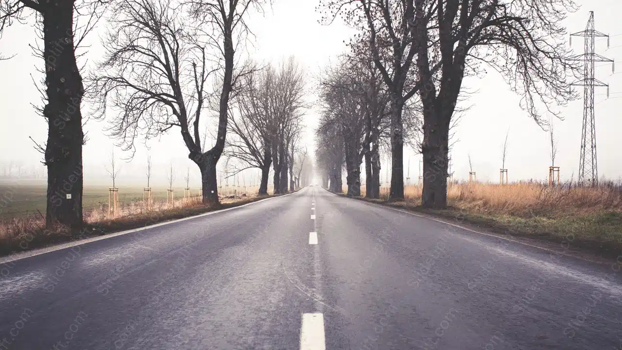 Grey Road Trees Powerlines background image & Google Slides Theme