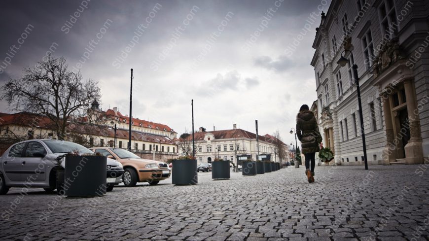 Grey Silver Car Pedestrian Cobblestone background image