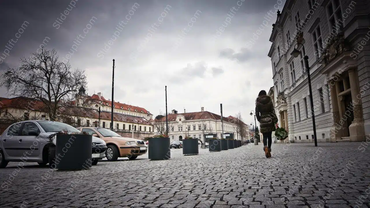 Grey Silver Car Pedestrian Cobblestone background image & Google Slides Theme