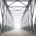 Greyscale Metal Bridge Wooden Pathway background image & Google Slides Theme