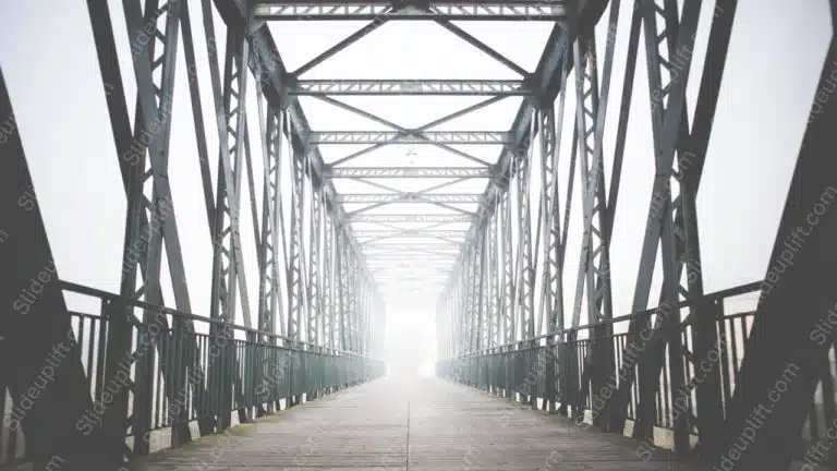 Greyscale Metal Bridge Wooden Pathway background image & Google Slides Theme