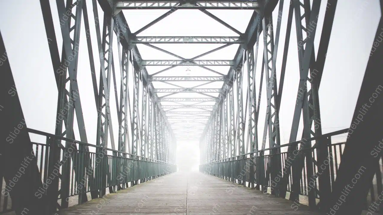 Greyscale Metal Bridge Wooden Pathway background image & Google Slides Theme