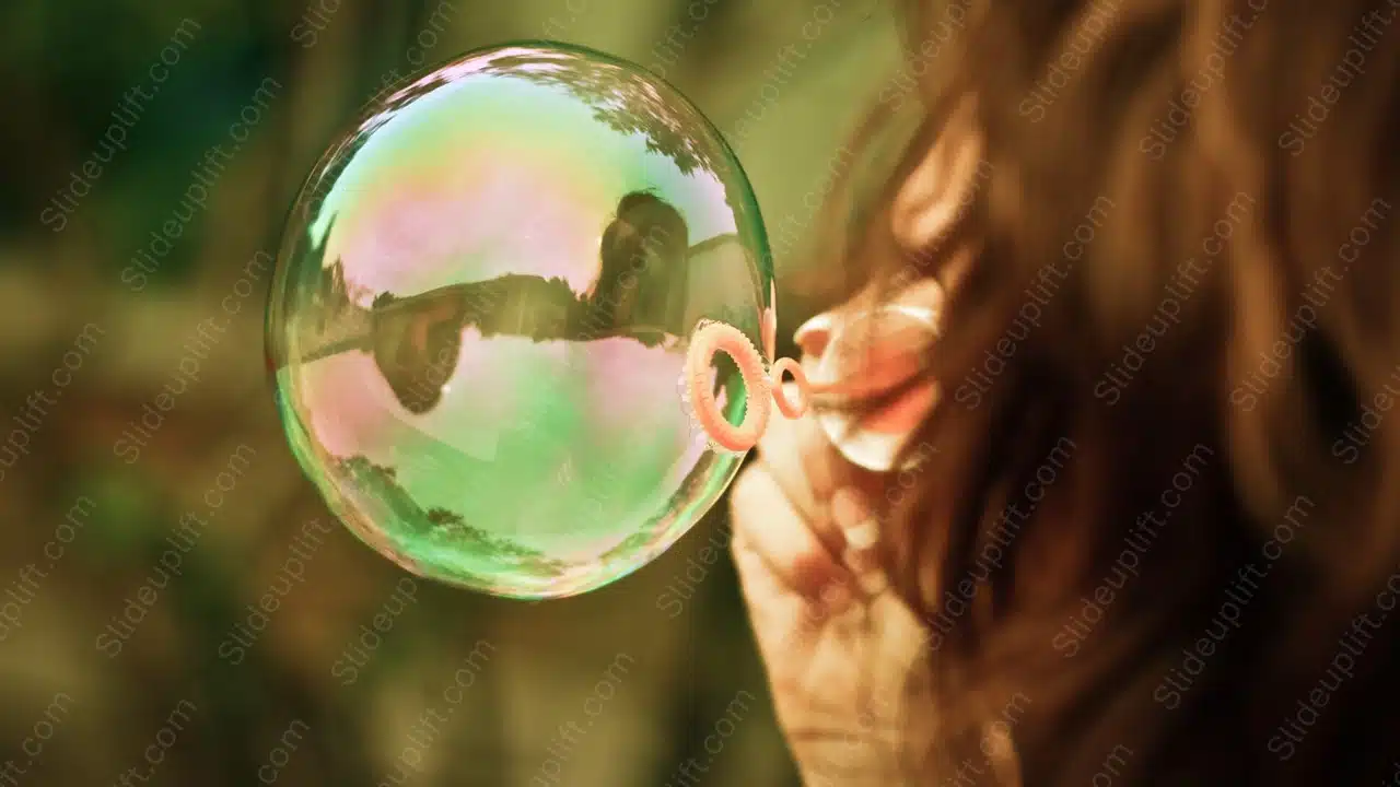 Iridescent bubble person background image & Google Slides Theme