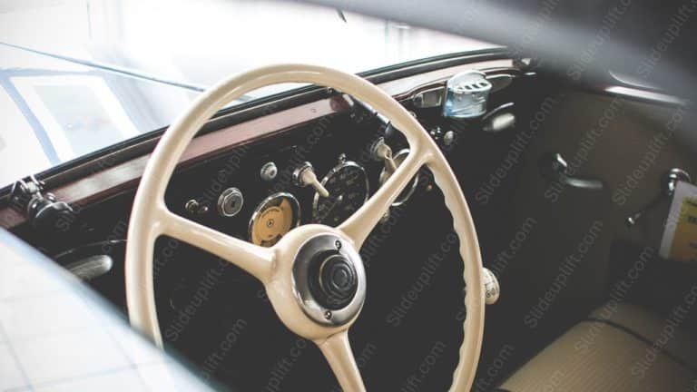 Ivory SteeringWheel BeigeUpholstery VintageCar background image & Google Slides Theme Ivory SteeringWheel BeigeUpholstery VintageCar background image & Google Slides Theme