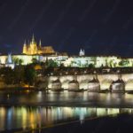 Midnight Blue Golden Lit Bridge Castle background image & Google Slides Theme