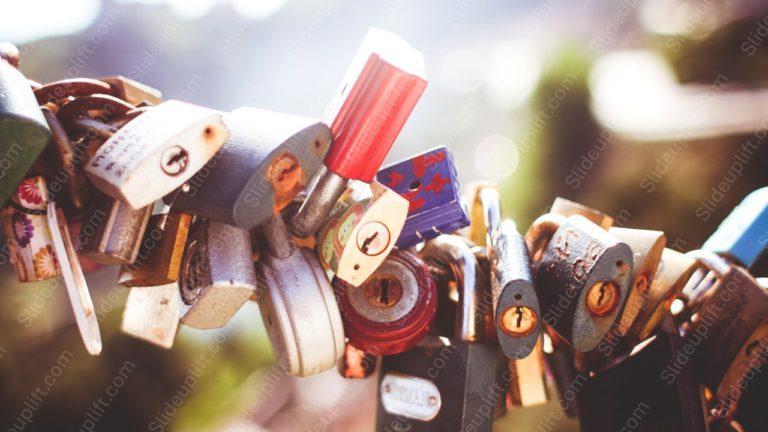 Multicolored Padlocks Bokeh background image & Google Slides Theme