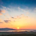 Orange Blue Sunset Hills River background image & Google Slides Theme