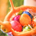 Orange Green Easter Eggs Grass Background Image & Google Slides Theme