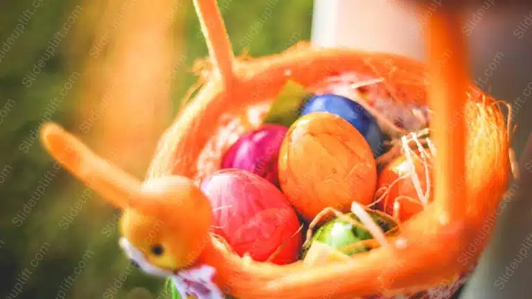 Orange Green Easter Eggs Grass Background Image & Google Slides Theme