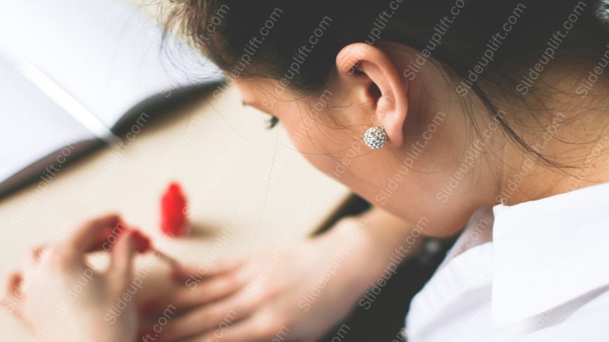 Pale red thread earring person background image