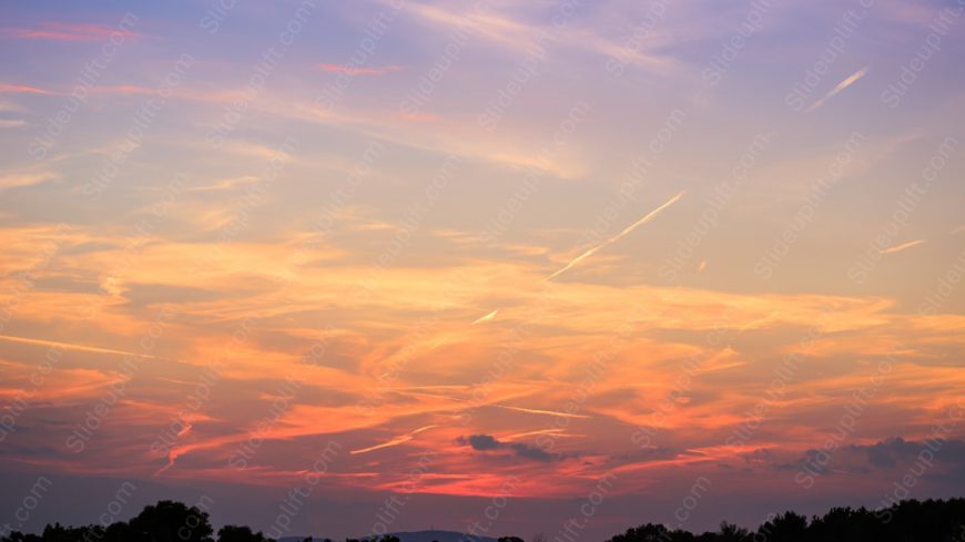 Peach SkyContrails Treetops background image