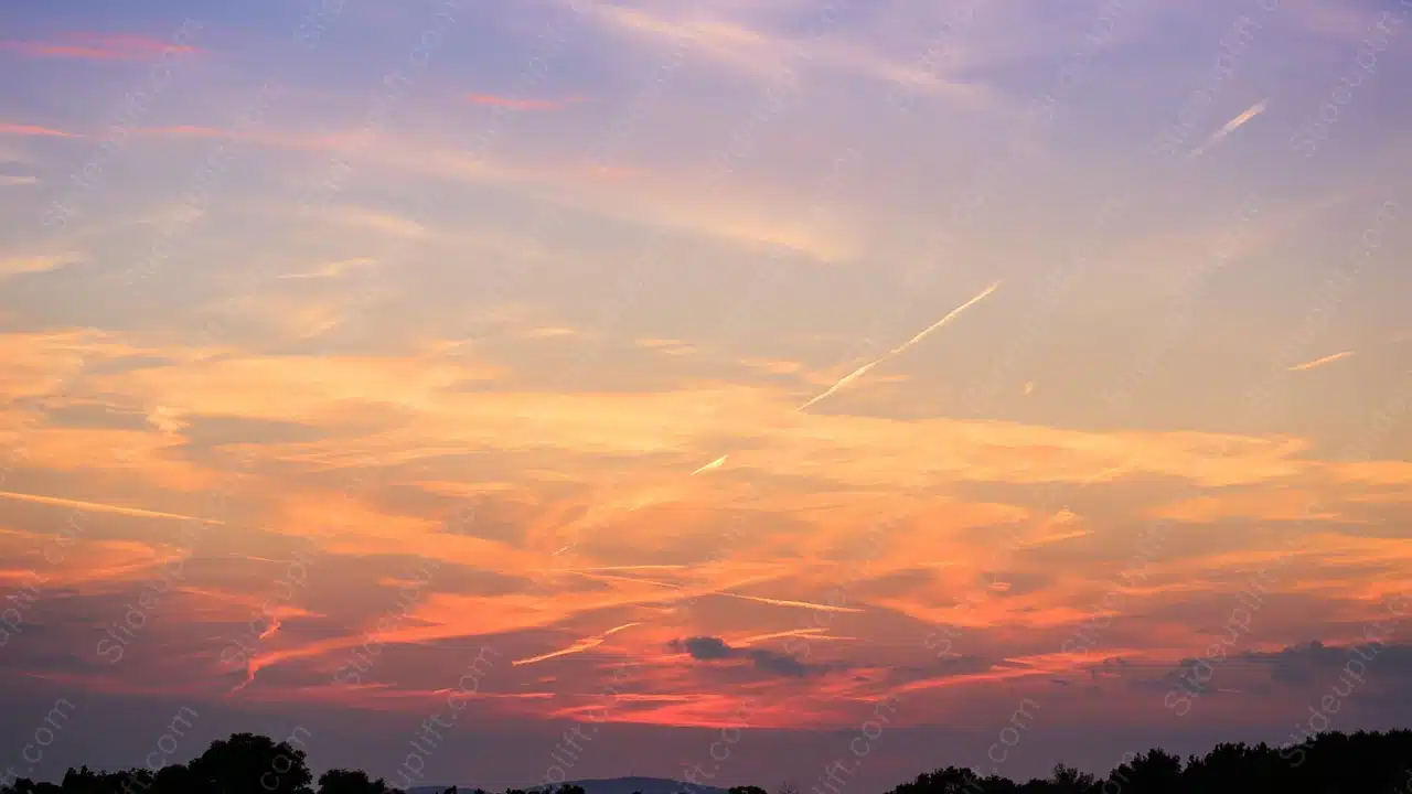 Peach SkyContrails Treetops background image & Google Slides Theme