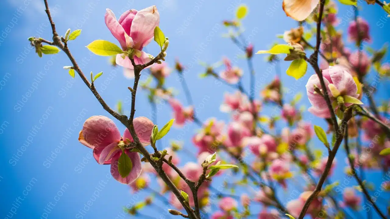 Pink Magnolia Blue Sky background image & Google Slides Theme