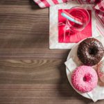 Pink White Brown Donuts Red Checkered Napkin Wooden Table Background Image & Google Slides Theme