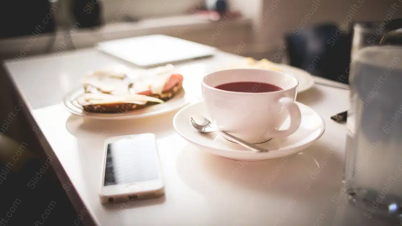 Pink White Cup Spoon Mobile Plate Food Glass background image & Google Slides Theme