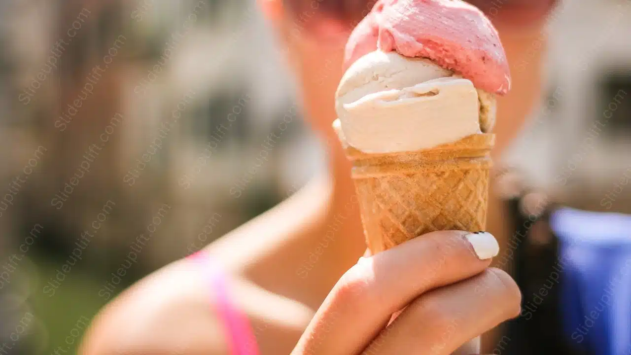 Pink White Ice Cream Cone Held by Hand background image & Google Slides Theme