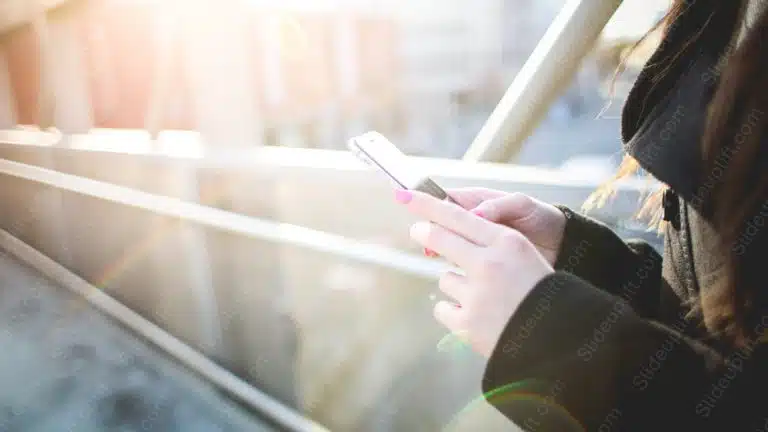 Pink White Smartphone Metal Railing Urban Landscape background image & Google Slides Theme