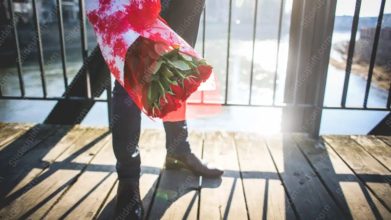 Red Green Roses Person Wooden Deck background image & Google Slides Theme