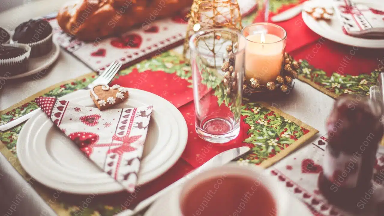 Red Green White Dinnerware Festive background image & Google Slides Theme