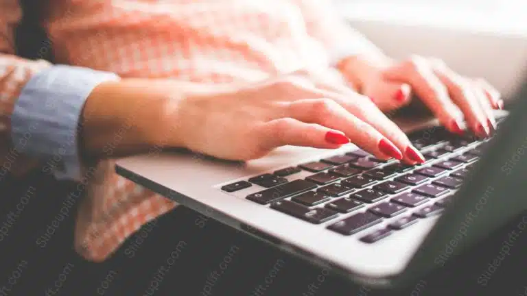 Red Nails Typing Laptop background image & Google Slides Theme