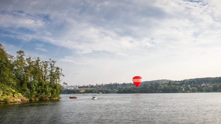Red White Hot Air Balloon Lake Trees background image & Google Slides Theme