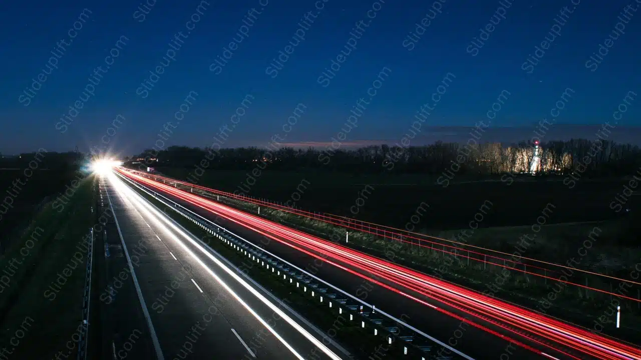 Red White Light Streaks Highway Night Sky background image & Google Slides Theme