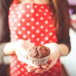 Red polka dot dress chocolate muffin background image & Google Slides Theme