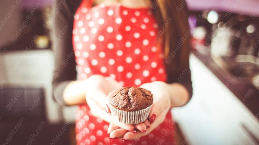 Red polka dot dress chocolate muffin background image