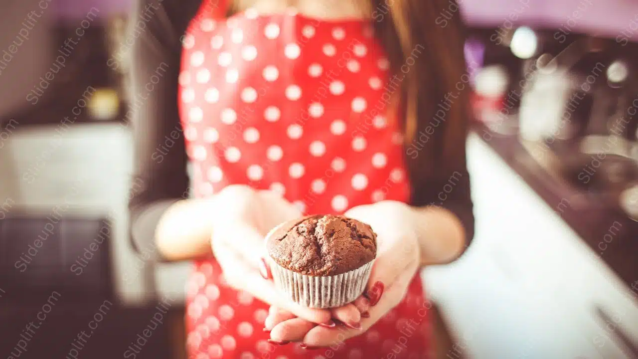 Red polka dot dress chocolate muffin background image & Google Slides Theme