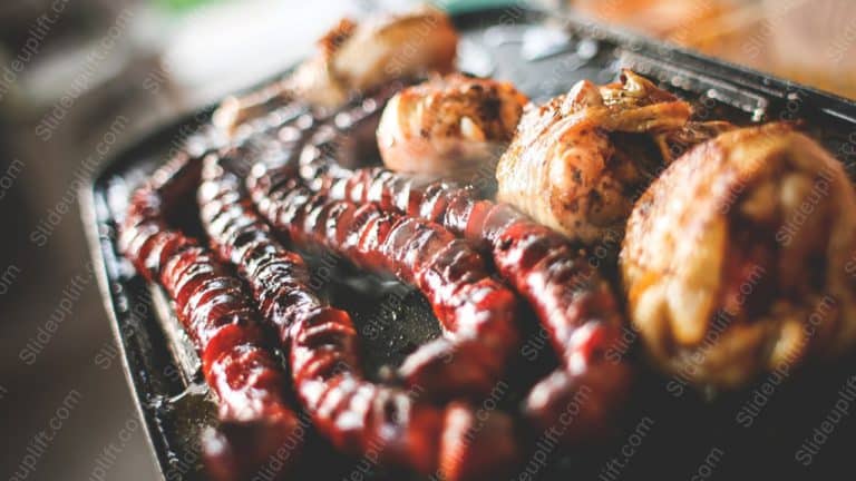 Reddish brown sausages and chicken background image & Google Slides Theme