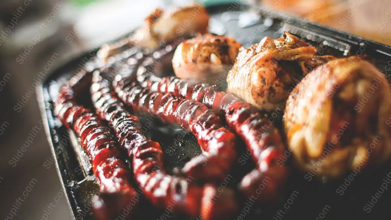 Reddish brown sausages and chicken background image & Google Slides Theme