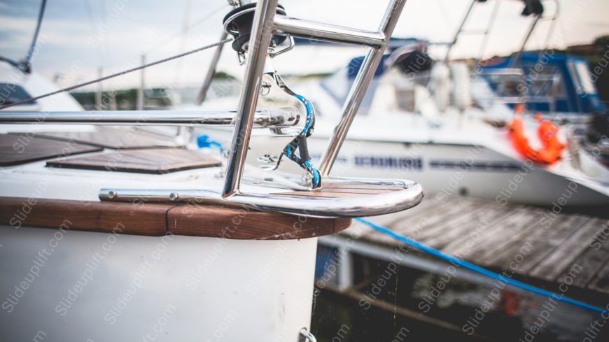 Silver Boat Railing Brown Wood & Blue Rope Marina background image