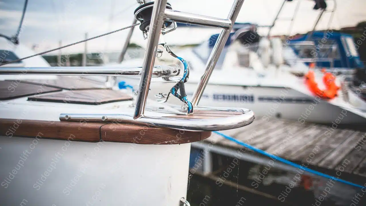 Silver Boat Railing Brown Wood & Blue Rope Marina background image & Google Slides Theme