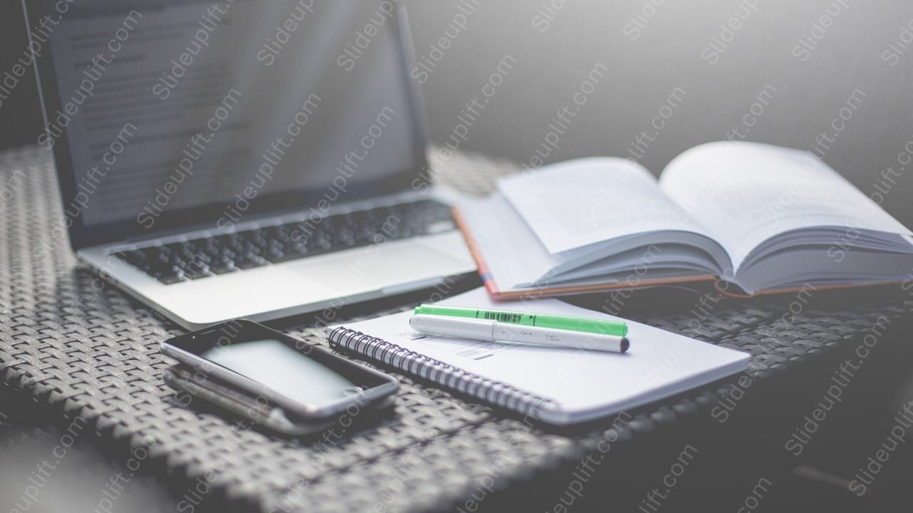 Silver Laptop Book WritingImplements NeutralTones background image & Google Slides Theme