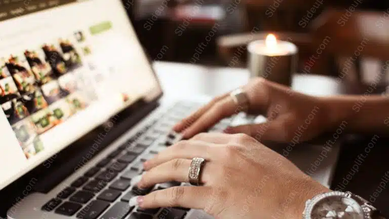 Silver Laptop and Hands background image & Google Slides Theme