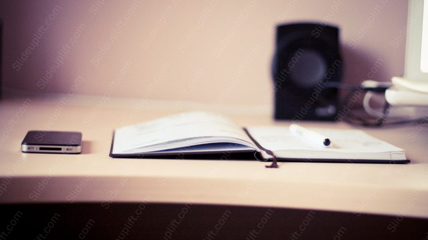 Silver Phone Grey Open Notebook Background Image